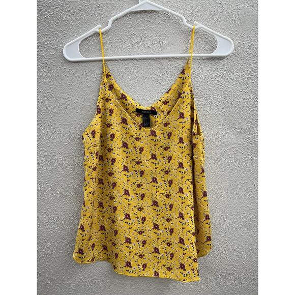 Womens Forever 21 Tank Top Size Small Yellow Floral Spaghetti Strap - Picture 1 of 8